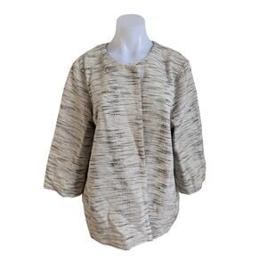 Eileen Fisher Size XL Handloomed Cotton Furrows Jacket Blazer Cream Black